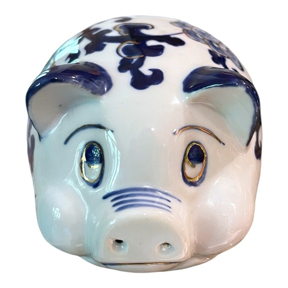 Vintage Blue & White Chinoiserie Piggy  Figurine 3.5 Inches Tall - Picture 2 of 11